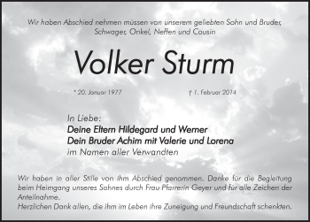 Traueranzeige von Volker Sturm von Pegnitz-Zeitung